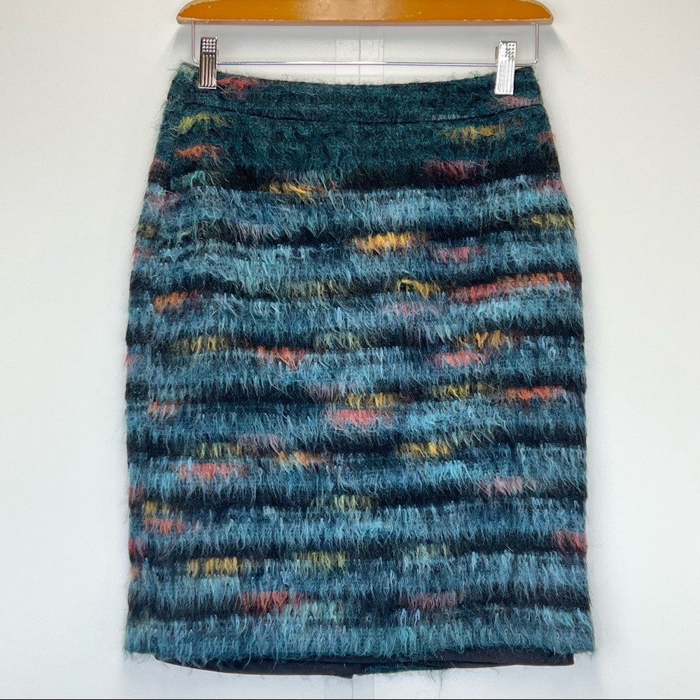 Anthropologie Maeve Pencil Skirt Women's 2 Feathered Wool Blue Knee Length